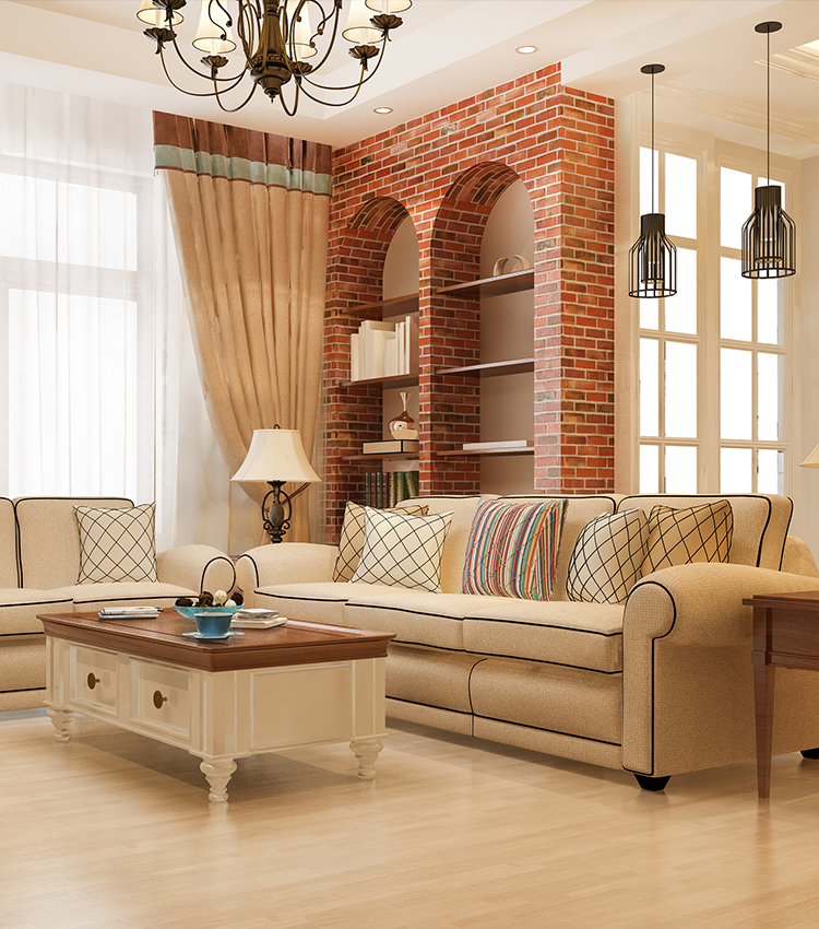 Premium residential living room interior with soft seating